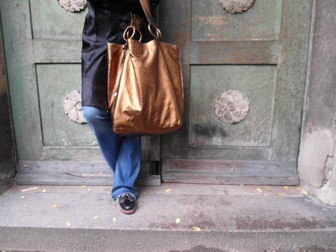 Leather dark rust - colored shoppebag NO.136