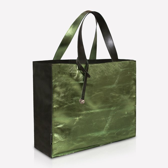 Leather green shopper bag XXL NO.111