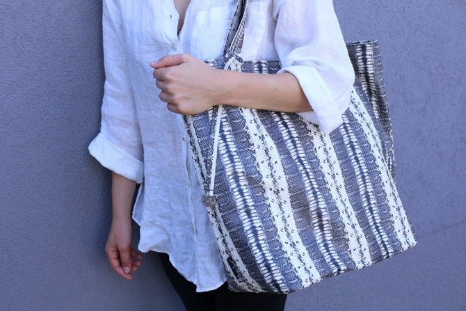 Leather shopper bag black and white snake texture NO.115