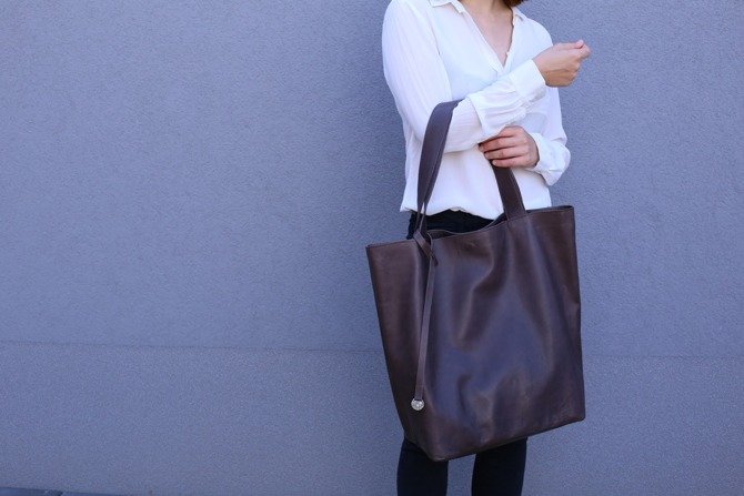 Leather shopper bag brown NO.113