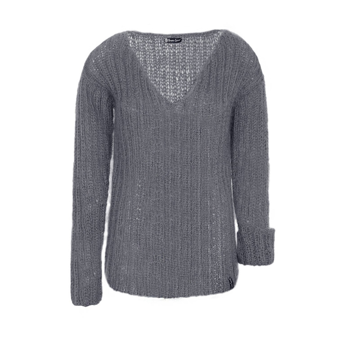 Mohair dark gray oversized sweater knitted by hand NO.317