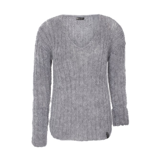 Mohair lightgray oversized sweater knitted by hand NO.316