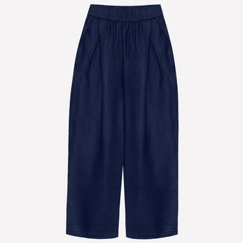 PLATED LINEN PANTS, RELAXED FIT, NAVY BLUE