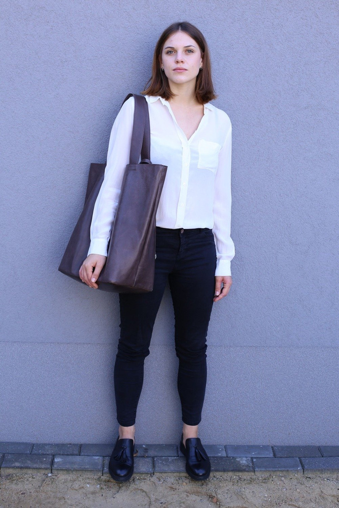 Leather shopper bag brown NO.113