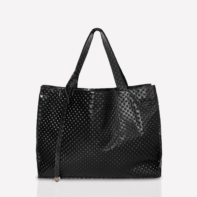 Leather black shopperbag with texture, size: L, NO.143