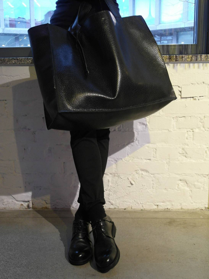 Leather black gold shopper bag XL NO.146