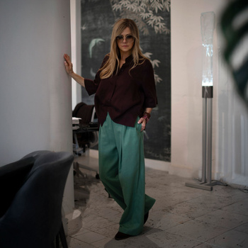 BOURETTE SPODNIE Z ZAKŁADKAMI W KOLORZE MIĘTOWYM Z JEDWABIU I BAWEŁNY