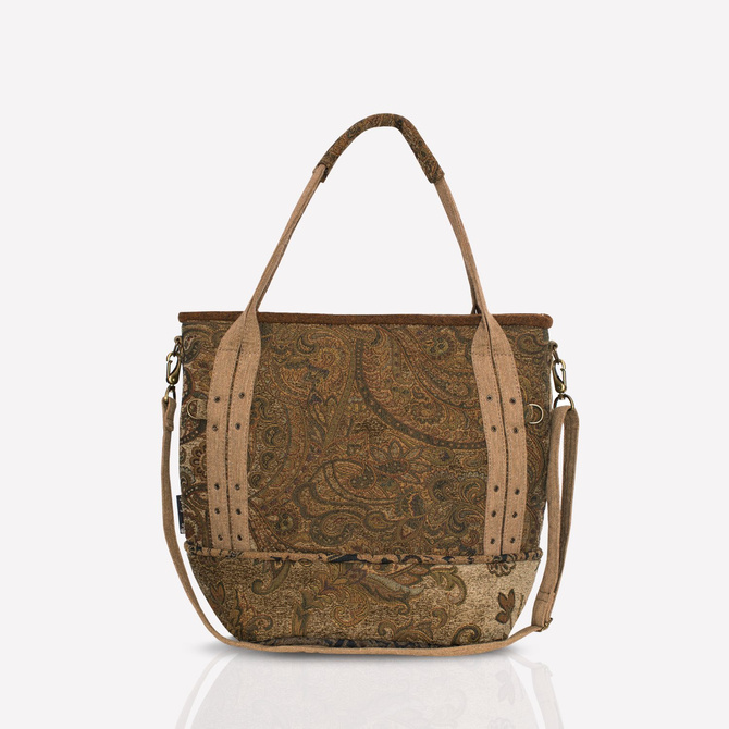 Boho autumn khaki bag with paisley pattern NO.129