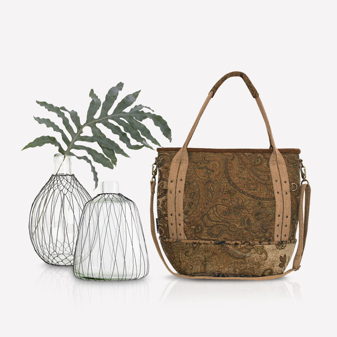 Boho autumn khaki bag with paisley pattern NO.129