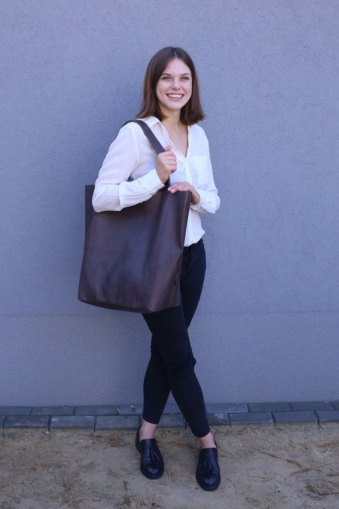 Leather shopper bag brown NO.113