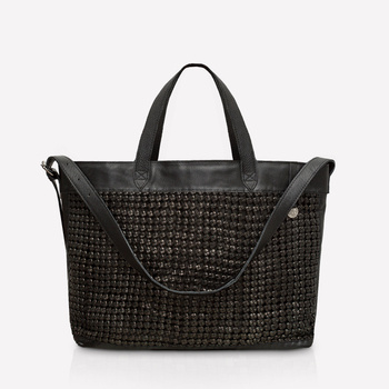 Large tote bag, black leather, Intreccio Craftsmanship Large NO. 229