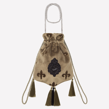 Khaki, olive green fleur-de-lis velvet crossbody bag, shoulder bag NO. 205