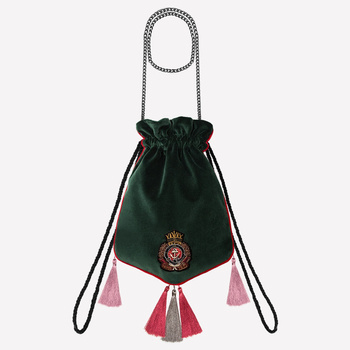 Velvet - silk jewelry, decorative bag with a chain, emerald and red color NO. 212