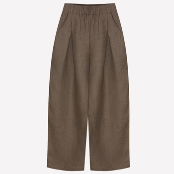 PLATED LINEN PANTS, RELAXED FIT, OLIVE GRAY