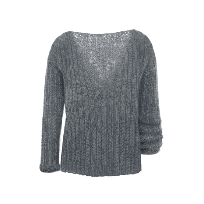 Moherowy oversizowy sweter wykonany ręcznie szary NO.308