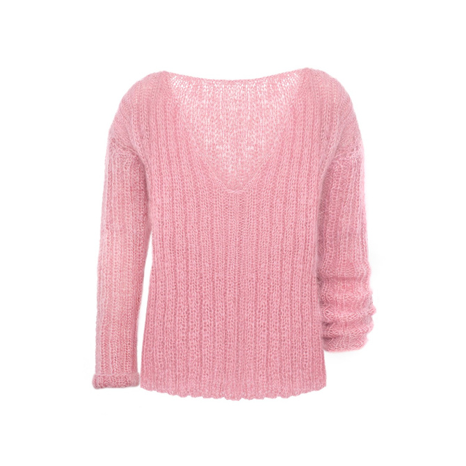 Mohair oversized sweater knitted by hand pink NO.301