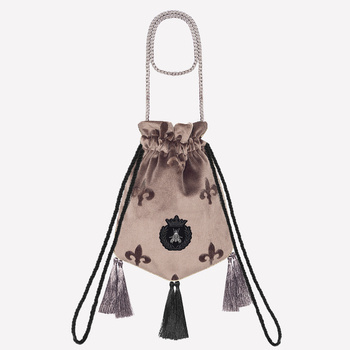Taupe fleur-de-lis velvet crossbody bag, shoulder bag NO. 202
