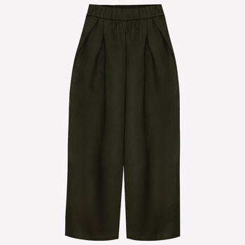 PLATED LINEN PANTS, RELAXED FI, KHAKI