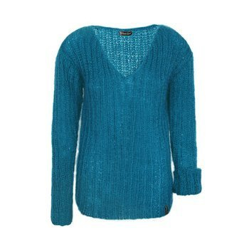 Mohair turquoise oversized sweater knitted by hand NO.315