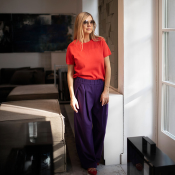 100% WEŁNA SPODNIE Z ZAKŁADKAMI W KOLORZE INTENSYWNYM FIOLETOWYM, BISKUPIM