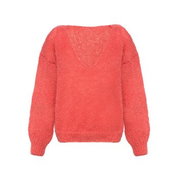 Mohair oversized sweater balloon coral - coloured knitted by hand NO.304