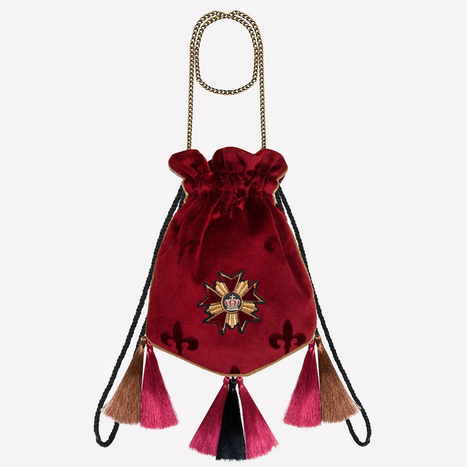 Burgundy fleur-de-lis velvet crossbody bag, shoulder bag NO. 206