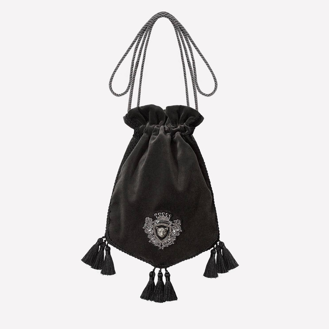 Velvet - silk jewelry, decorative bag with chain color graphite gray NO. 208