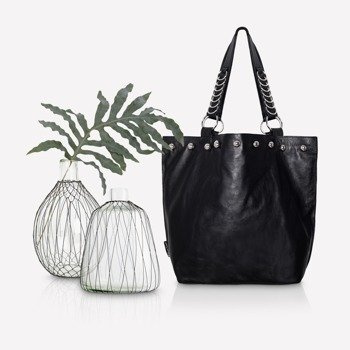 Leather shopper black bag with black ornament NO.118