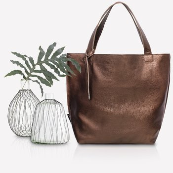 Leather brown - dark gold shopperbag, NO.147