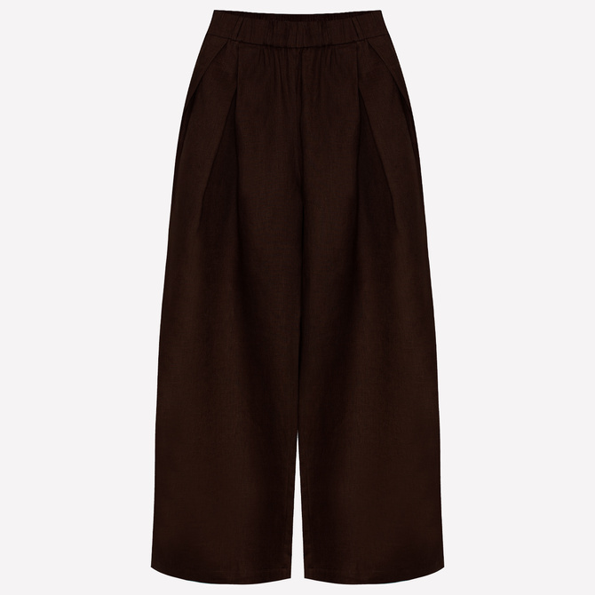 100% WEŁNA SPODNIE Z ZAKŁADKAMI CIEMNY BRĄZ