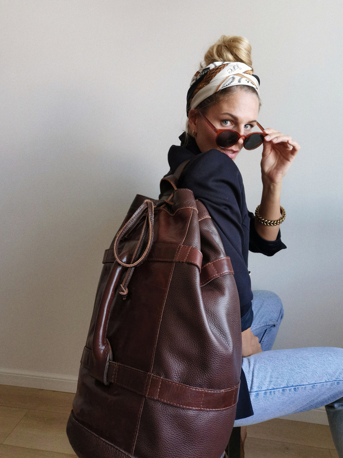 Plecak, worek żeglarski, torba podróżna zsurowej, grubej skóry NO.181