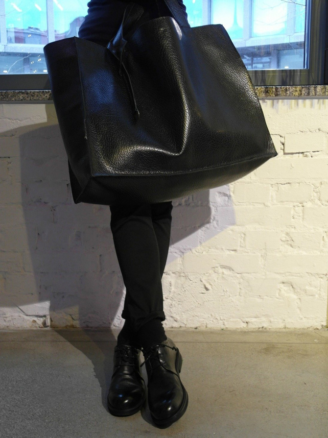 Leather black gold shopper bag XL NO.139