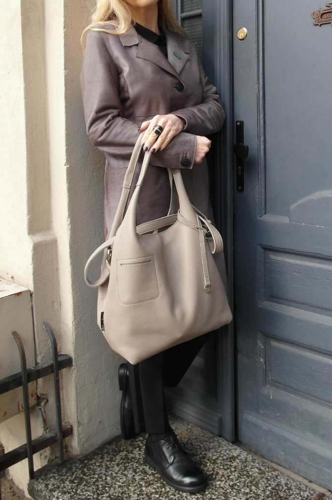 Torba ze skóry taupe, beżowa NO.141