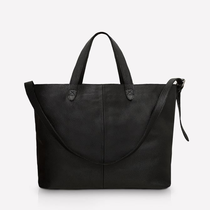 Black leather large tote bag NO. 235