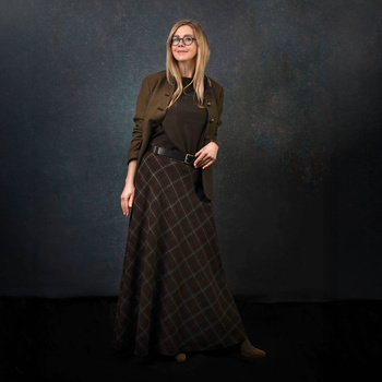CHECKED SCOTTISH MAXI SKIRT BROWN AND KHAKI