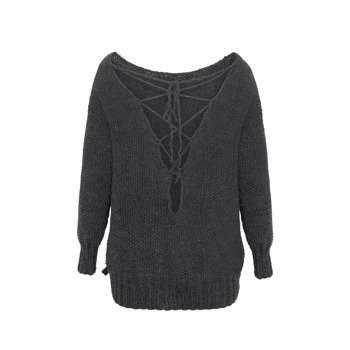 Wełniany oversizowy sweter wykonany ręcznie z dekoltem na plecach szary NO.310