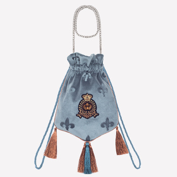 Blue azure turquise fleur-de-lis velvet crossbody bag, shoulder bagNO. 204