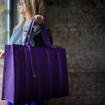 Puffer tote bag, large quilted purple leather handbag XL NO. 226