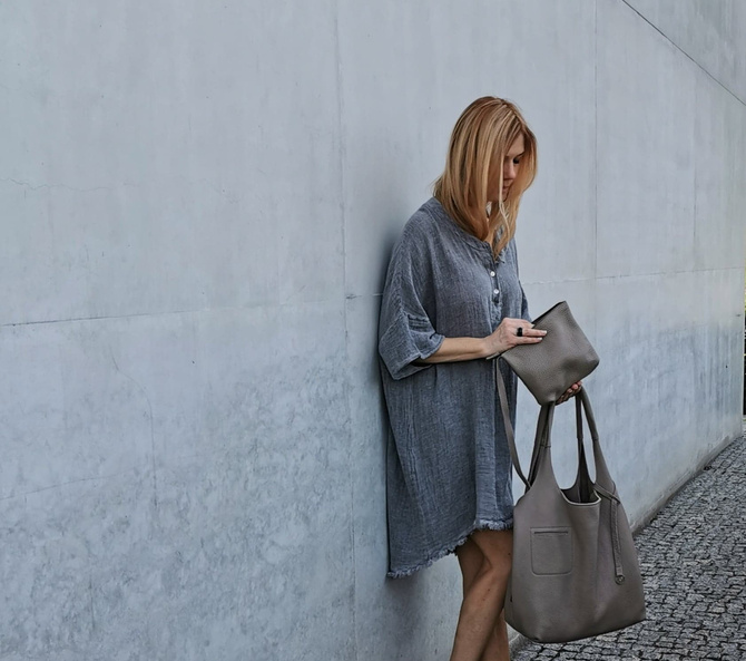 Torba ze skóry taupe, beżowa NO.141