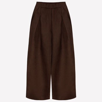 PLATED LINEN PANTS, RELAXED FIT, BROWN