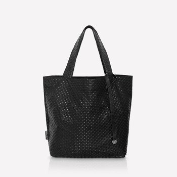 Torba typu shopperbag z czarnej skóry, rockowy styl, wielkość: L, NO.106