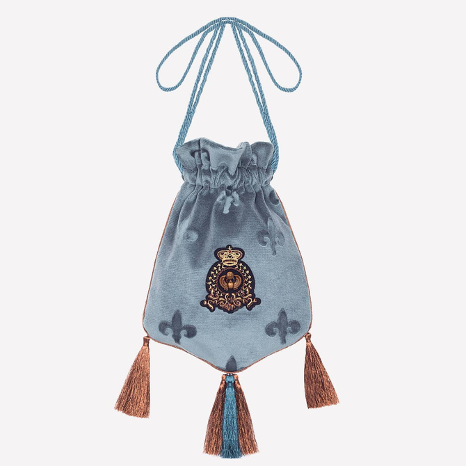 Blue azure turquise fleur-de-lis velvet crossbody bag, shoulder bagNO. 204