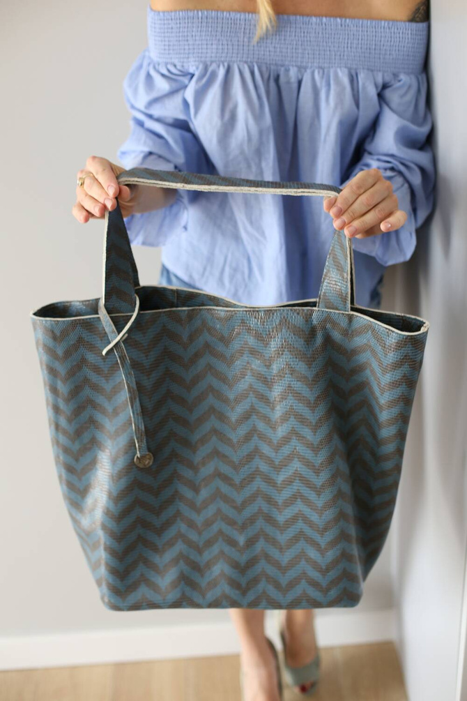 Leather shopper bag  chevron NO.107