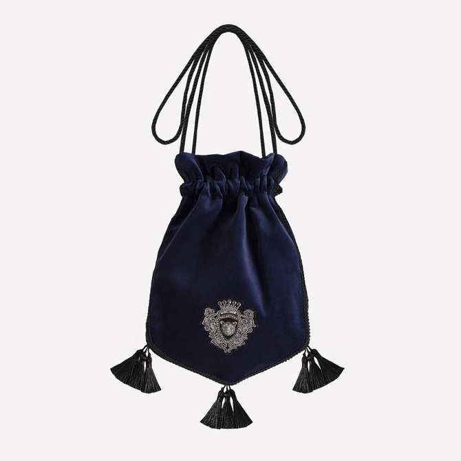 Velvet - silk jewelry, decorative bag with a chain, dark navy blue NO. 209