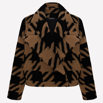 KURTKA W PEPITKĘ EGON OVERSIZE Z OBSZERNYM KOŁNIERZEM  100% WEŁNA