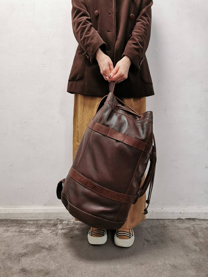 Plecak, worek żeglarski, torba podróżna z surowej, grubej skóry z uchwytami vintage NO.181