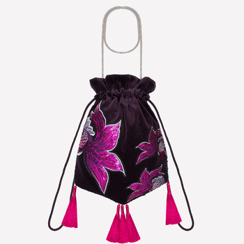 Aksamitno - jedwabna biżuteryjna, ozdobna torebka w kolorze fioletowym i fuksji NO. 217