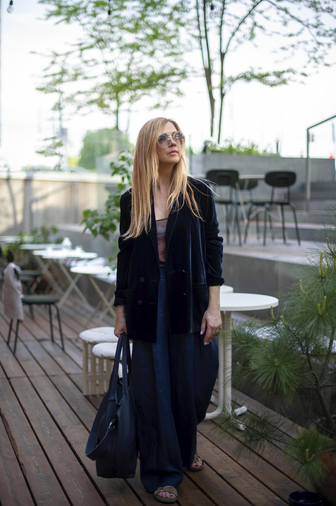 PLATED LINEN PANTS, RELAXED FIT, NAVY BLUE