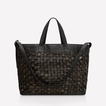 Large tote bag, black leather, Intreccio Regular Craftsmanship Large NO. 231