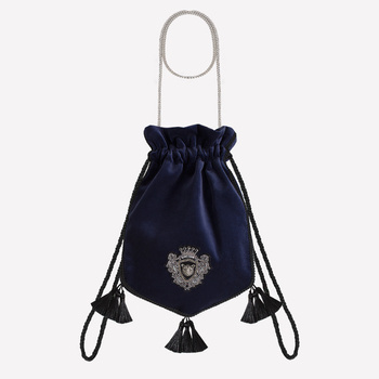Velvet - silk jewelry, decorative bag with a chain, dark navy blue NO. 209